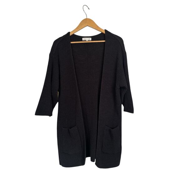 Lou & Grey for LOFT Women Ribbed Knit Open Front Cardigan Sweater Size XL Black - Picture 1 of 7